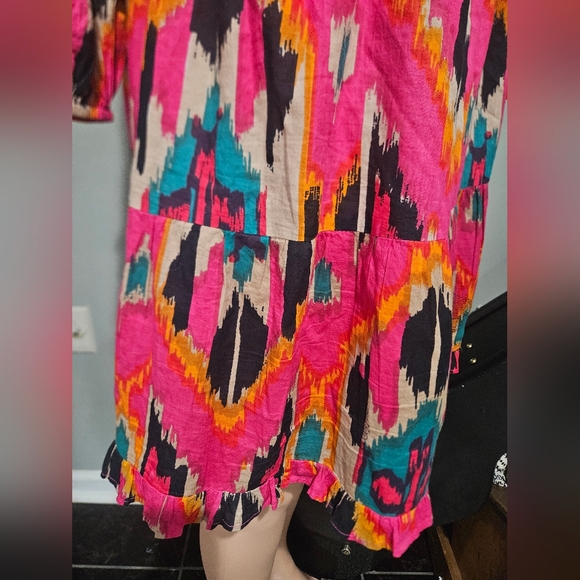 LA PLAGE Alison Long Sleeve Mini Dress – Ikat Fuchsia Multi. Size Small - Picture 14 of 14